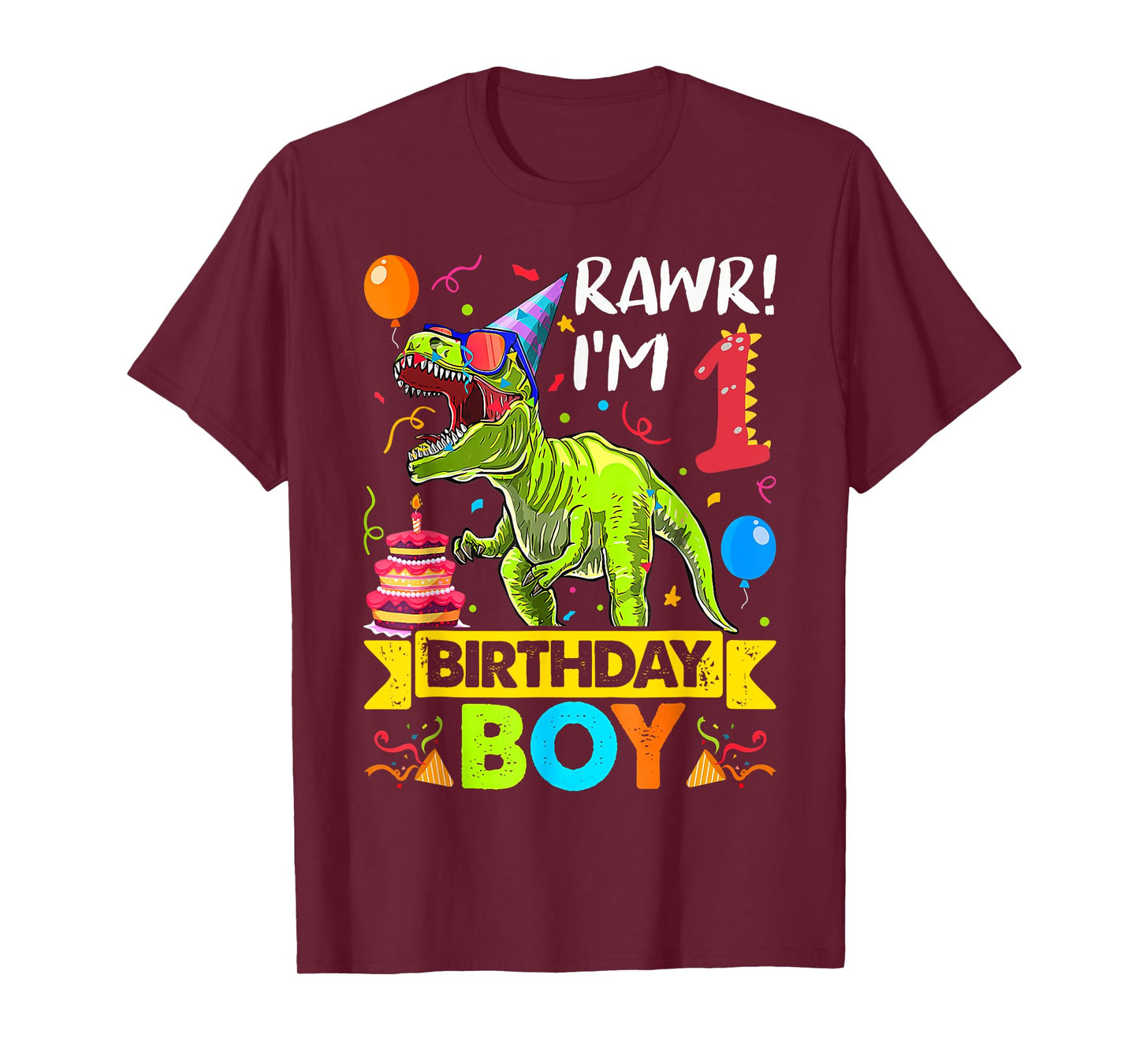 Rawr I'm 1St Birthday Boy Dinosaur T-Rex 1 Years Old Party T-Shirt