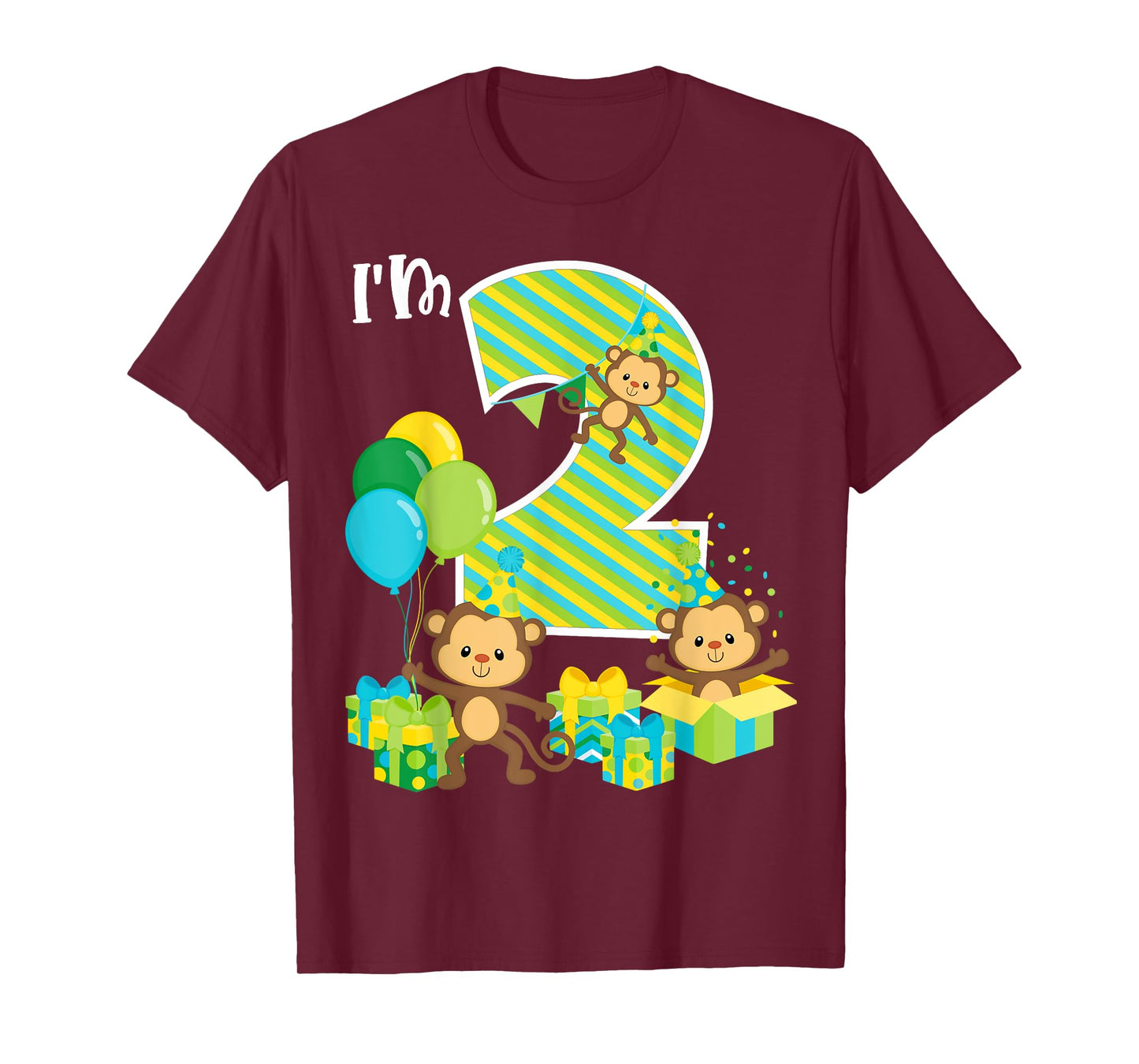 Birthday Monkey 2nd Birthday Party Two Year Old Kid Toddler T-Shirt