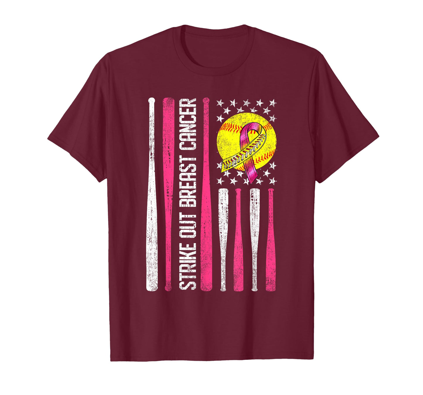 Strike Out Breast Cancer Softball Fight Awareness Men Womens T-Shirt
