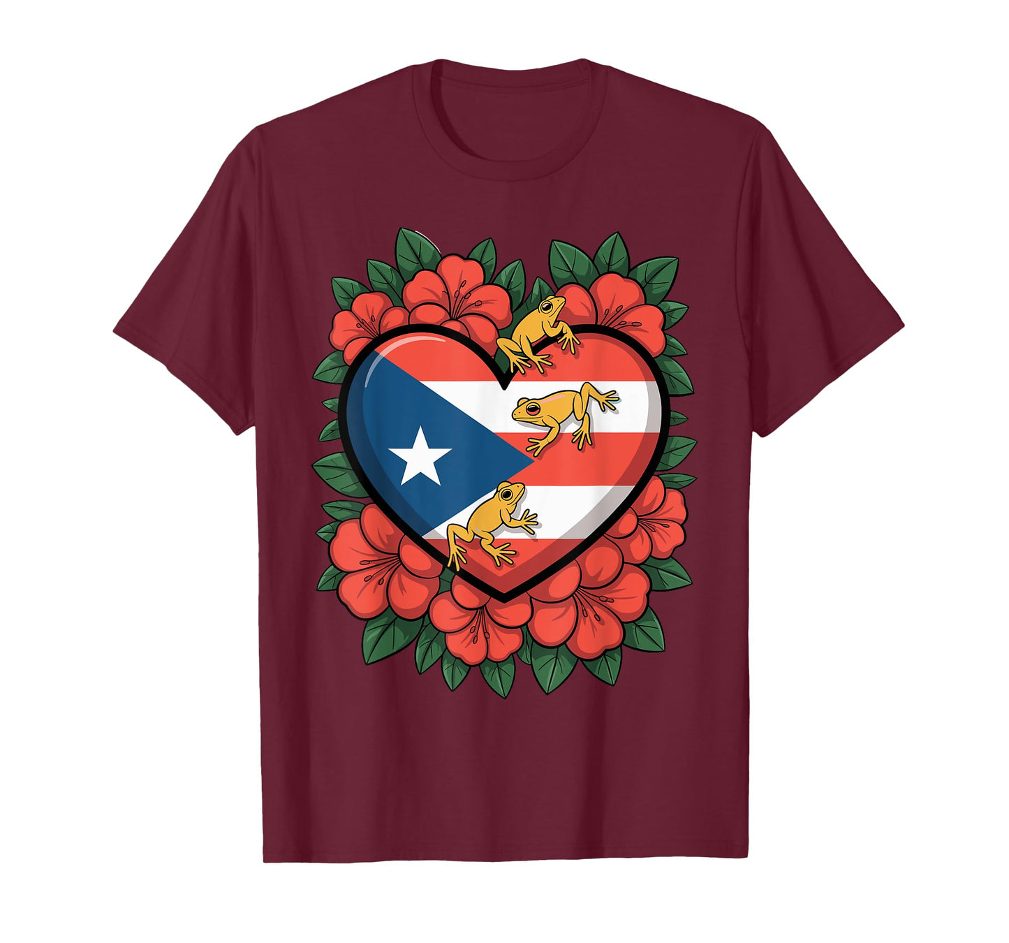 Puerto Rico Coquí Frog Flor de Maga Flowers Heart Island T-Shirt