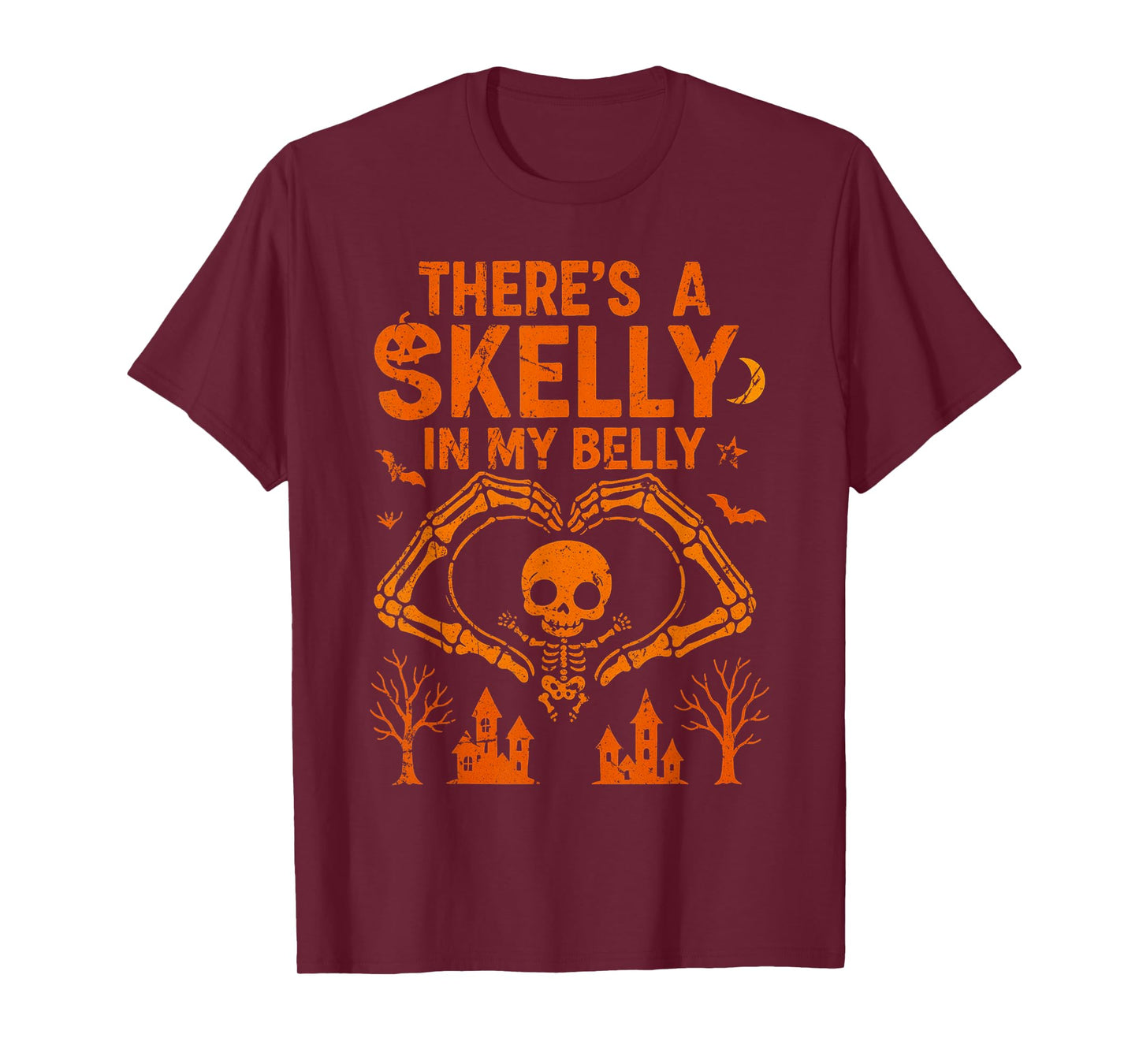 There's Skelly in My Belly Pregnant Funny Skeleton Halloween T-Shirt
