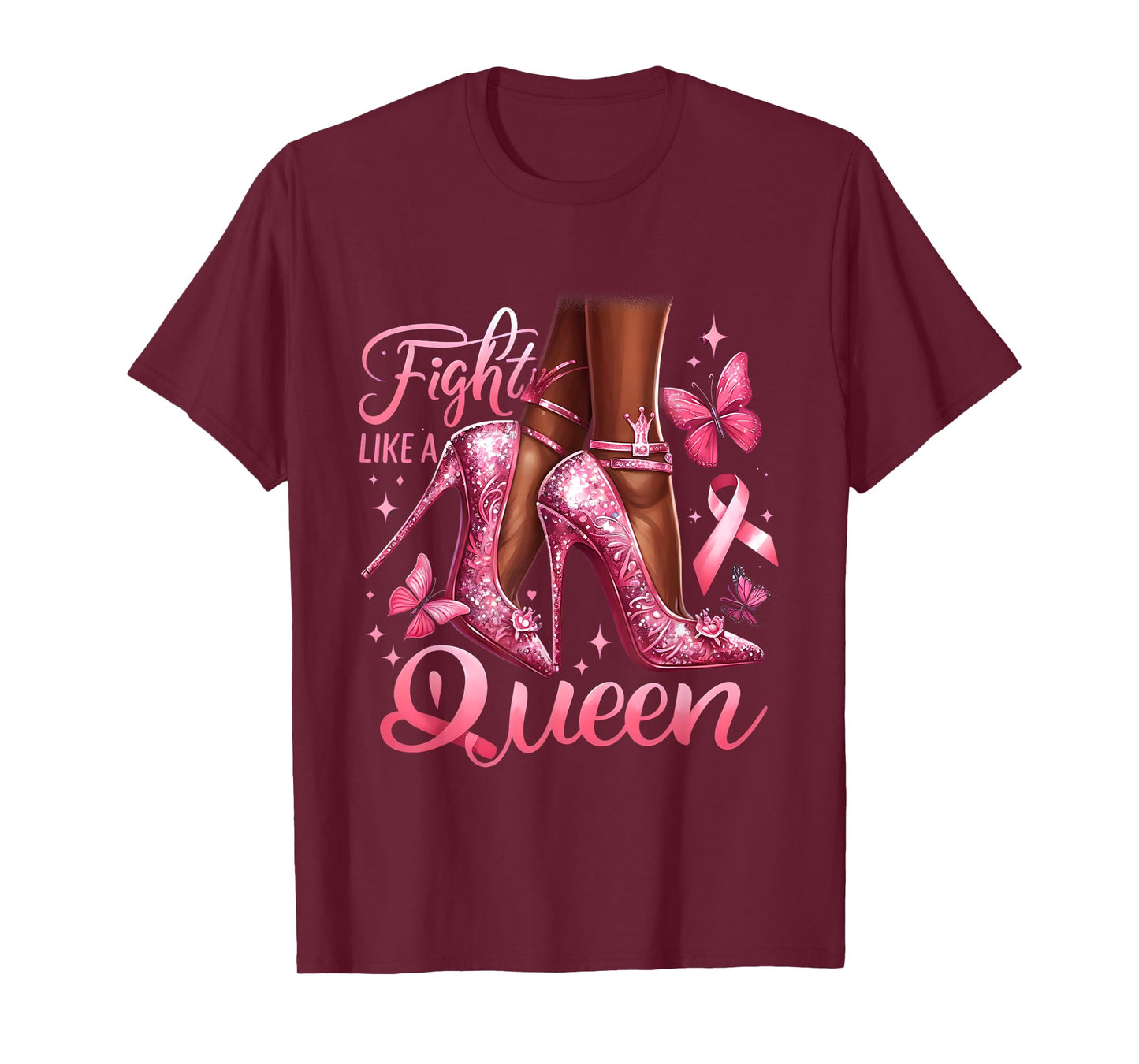 Fight Like A Queen Breast Cancer Awareness Black Woman Queen T-Shirt
