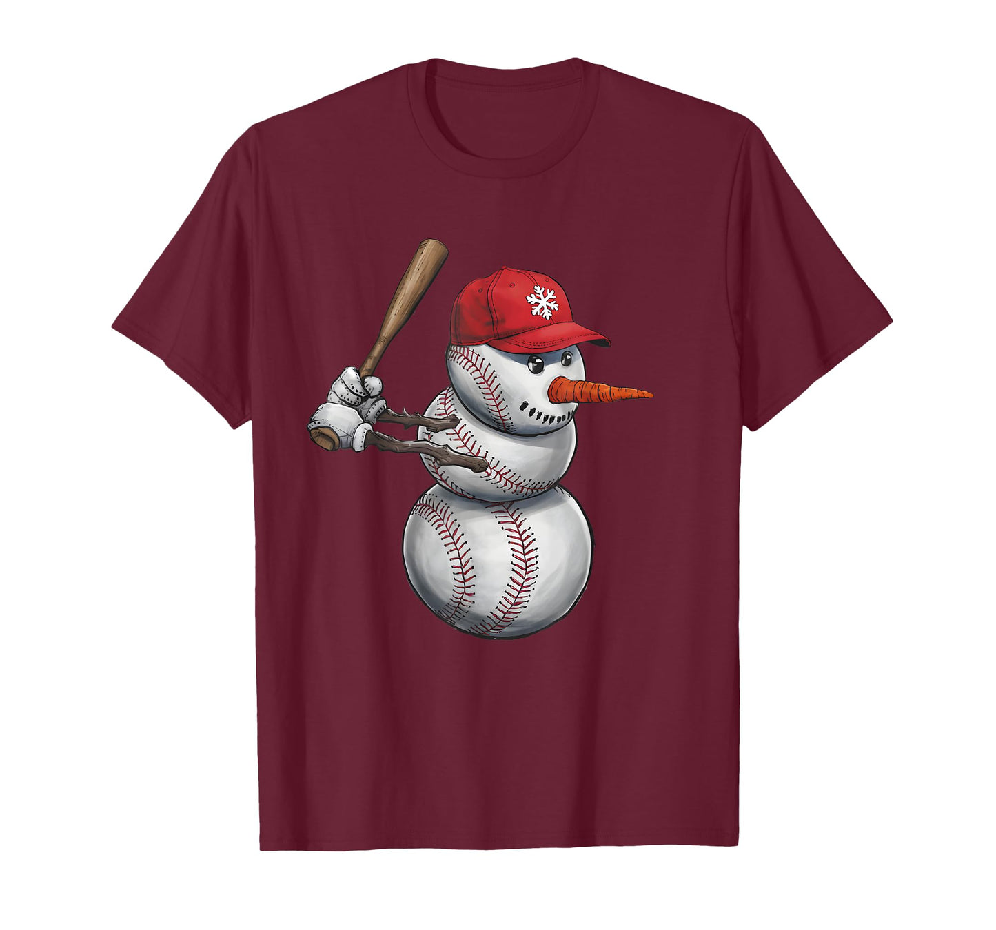 Baseball Snowman Balls Snow Christmas Xmas Men Women Player T-Shirt