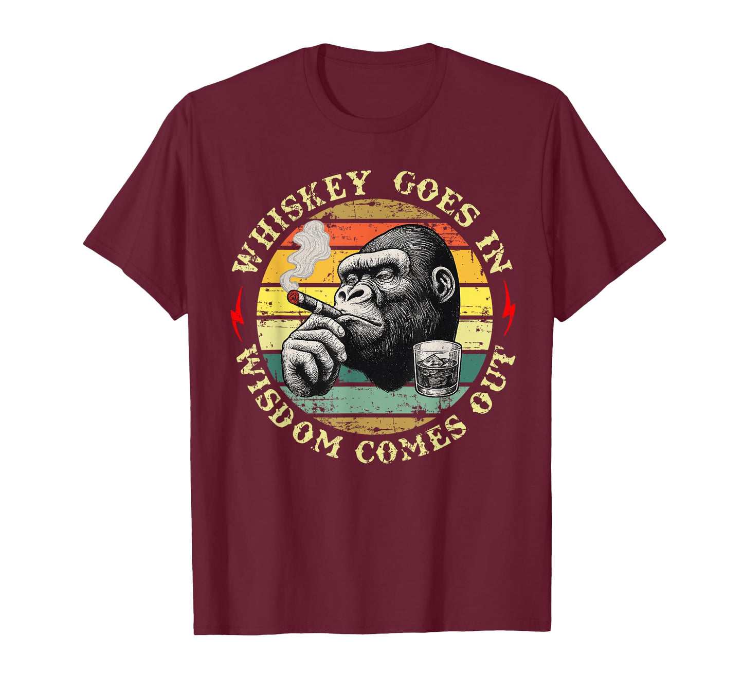 Vintage Whiskey Goes in Wisdom Comes Out Funny Monkey T-Shirt
