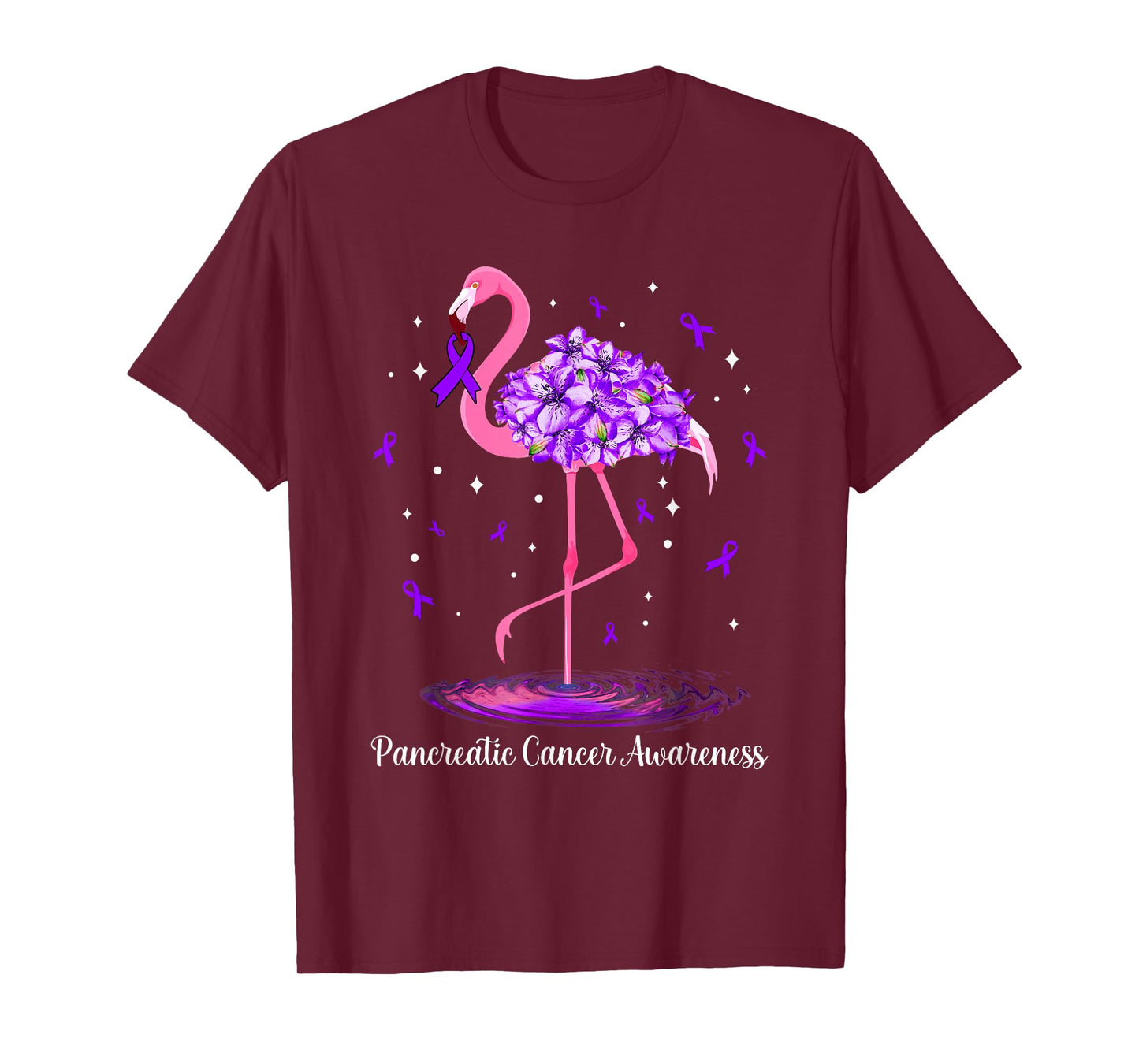 Flamingo Purple Ribbon For Pancreatic Cancer Awareness T-Shirt