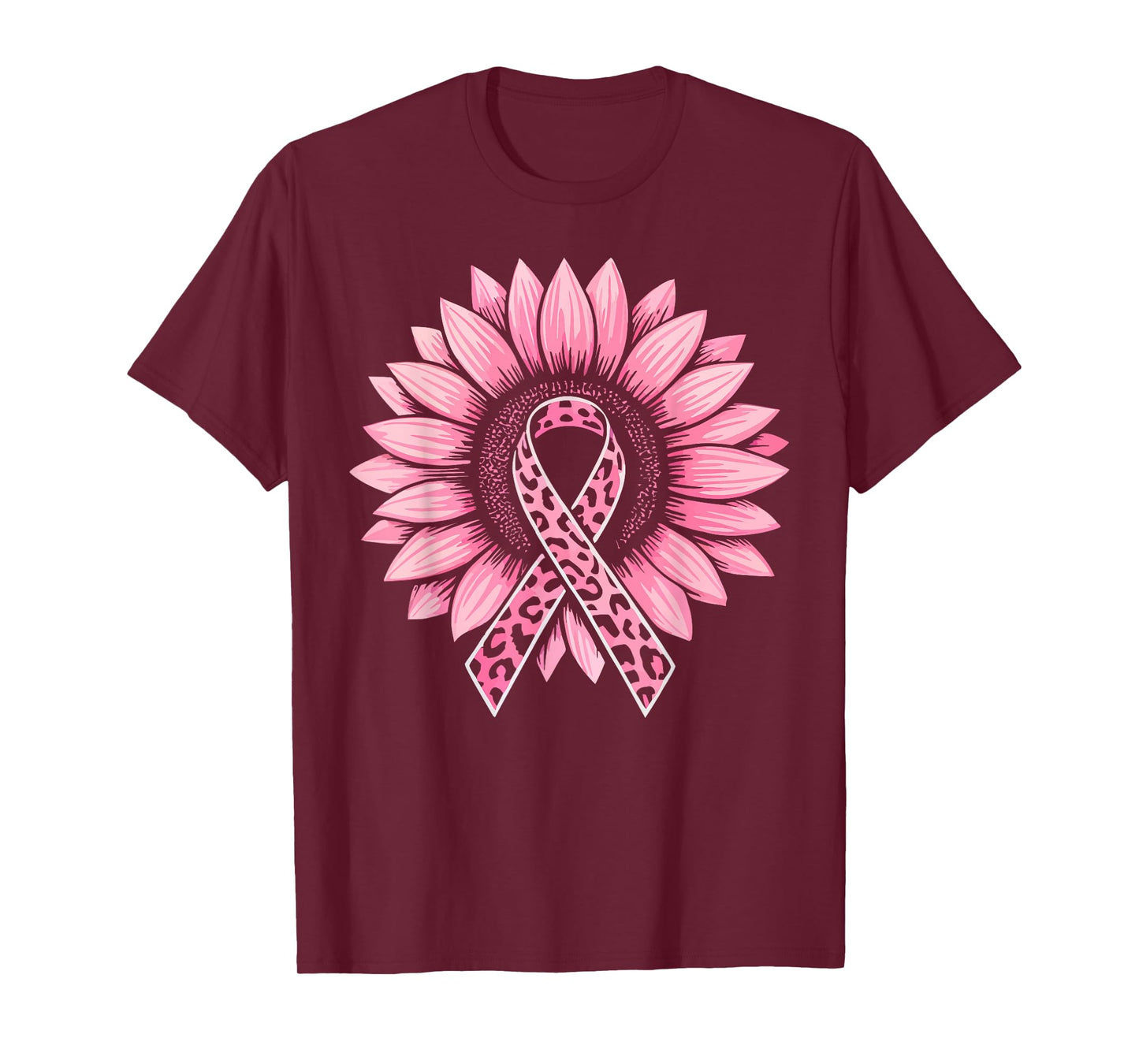 Sunflower Pink Ribbon Breast Cancer Awareness Women Warrior T-Shirt