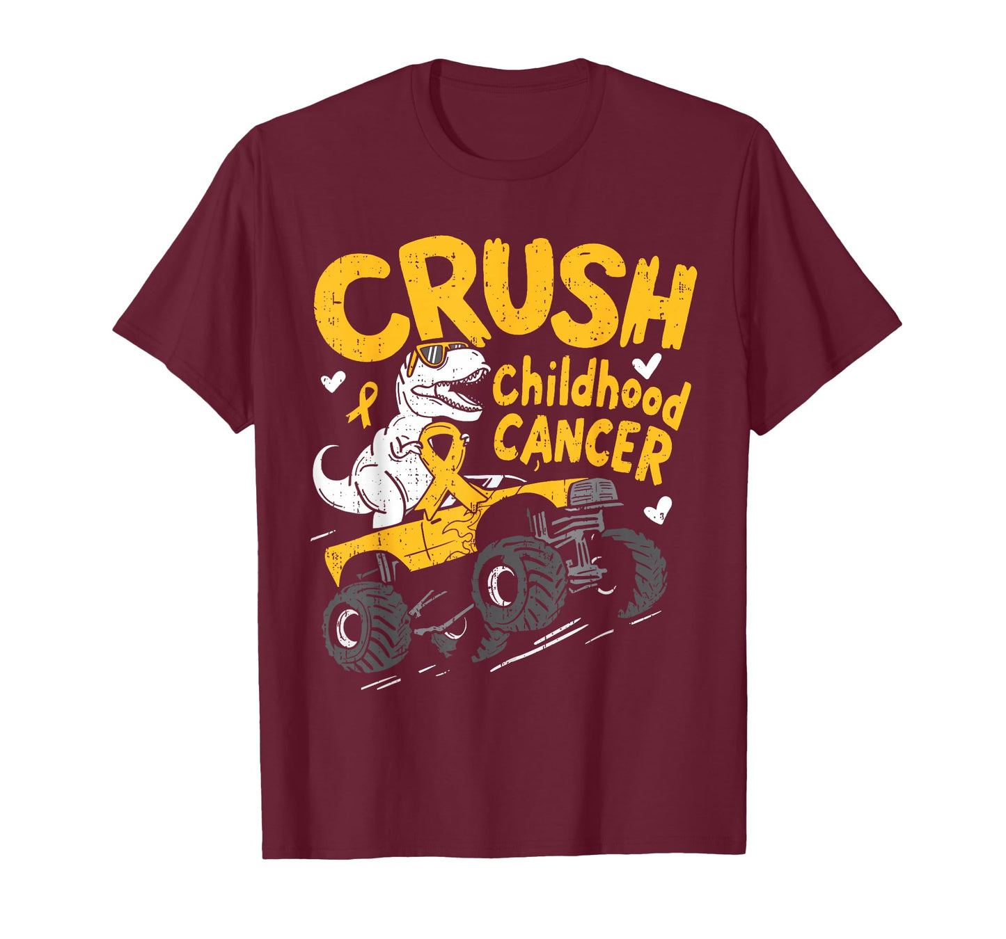 Crush Childhood Cancer Awareness T Rex Dino Truck Boy Kids T-Shirt