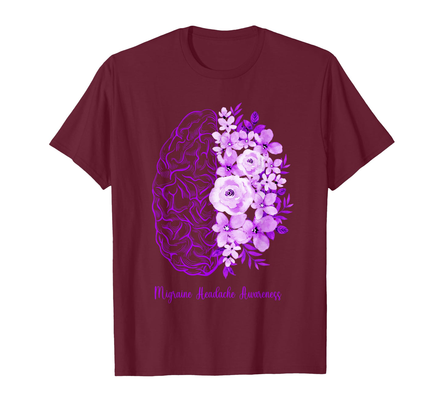 Migraine Headache Awareness Brain Flower Purple Ribbon T-Shirt