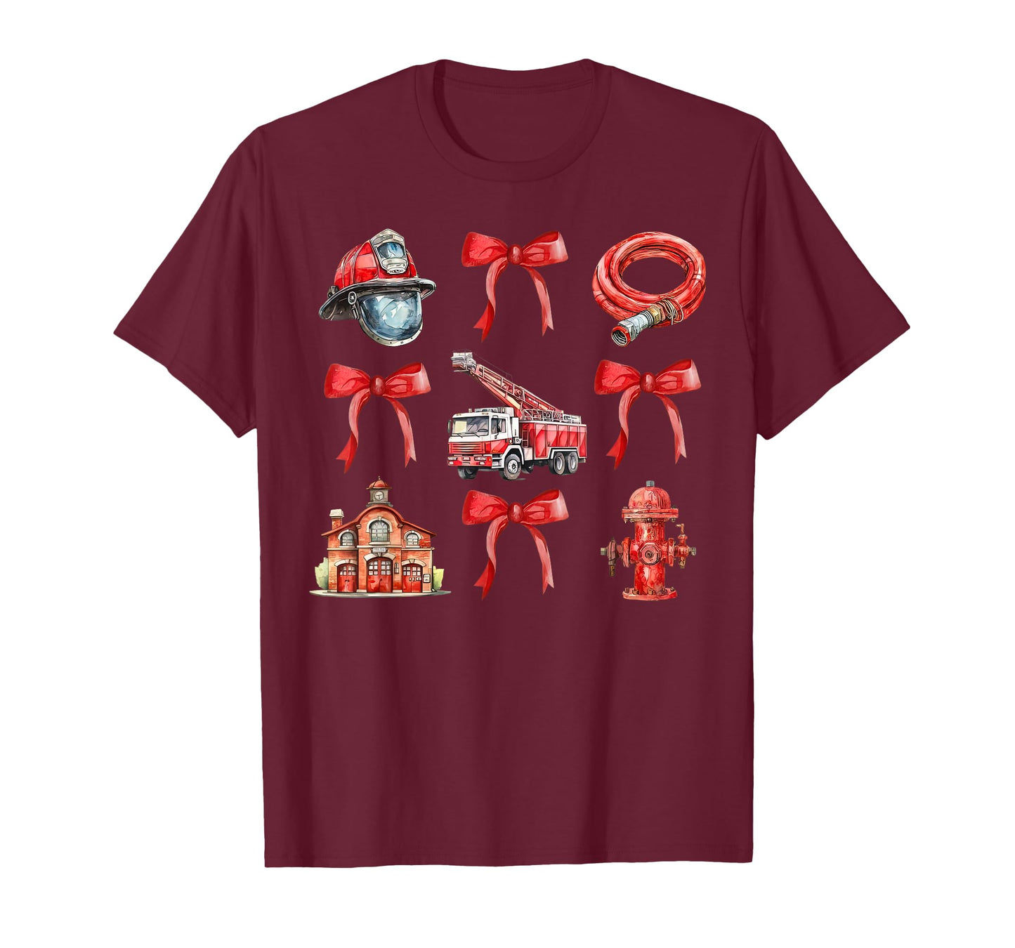 Vintage Coquette Bow Firefighter Firehouse Fireman Men Women T-Shirt