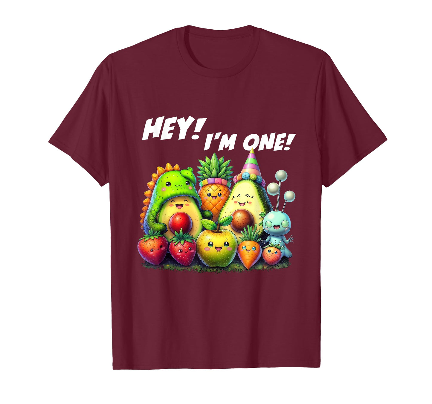 Hey I'm One Birthday Boy Funny Fruit Birthday Hey Bear T-Shirt