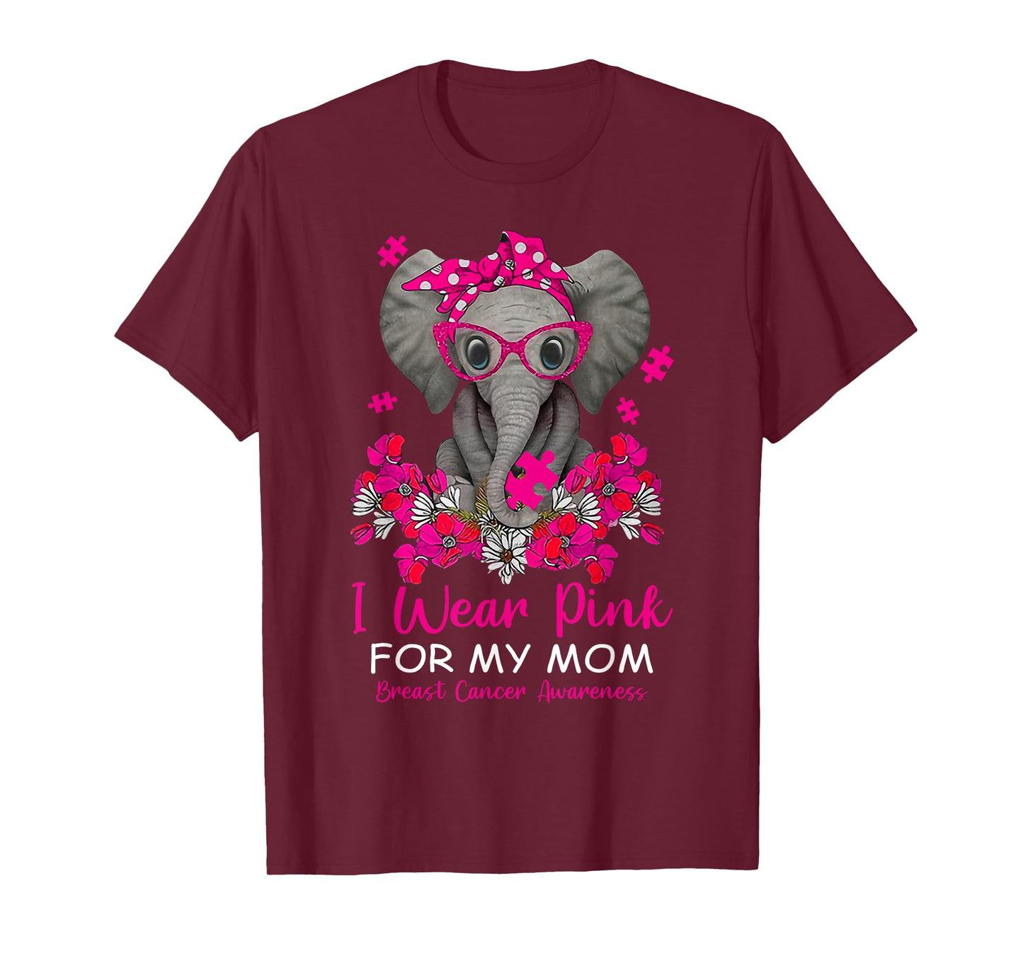 I Wear Pink For My Mom Elephant Breast Cancer Awareness Gift T-Shirt