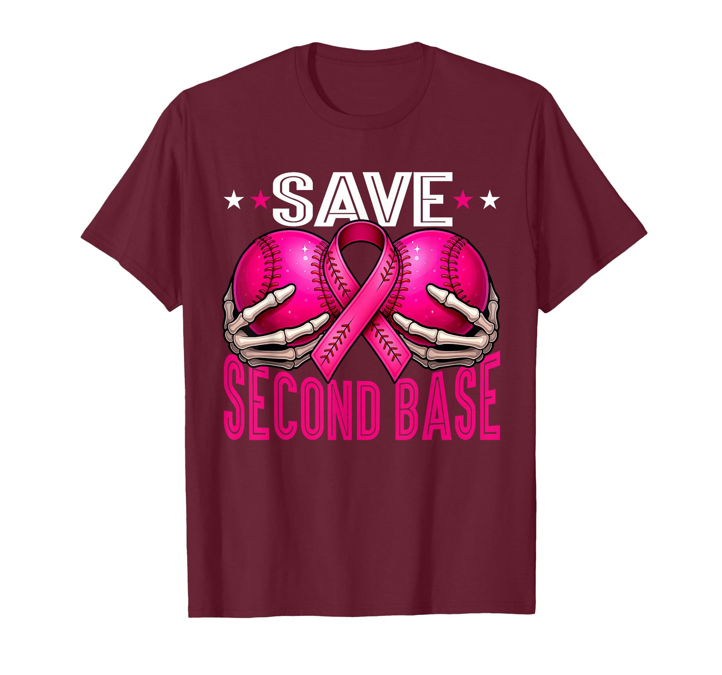 Save 2nd Base Breast Cancer Awareness Pink Ribbon Baseball T-Shirt