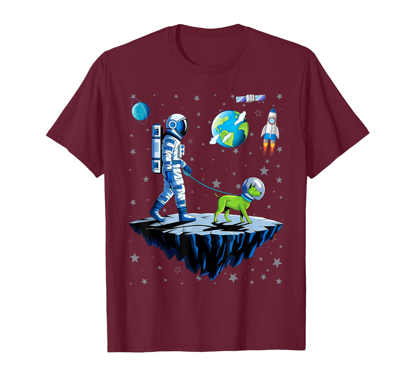 Space Astronaut Walking Alien Dog Planet T-Shirt