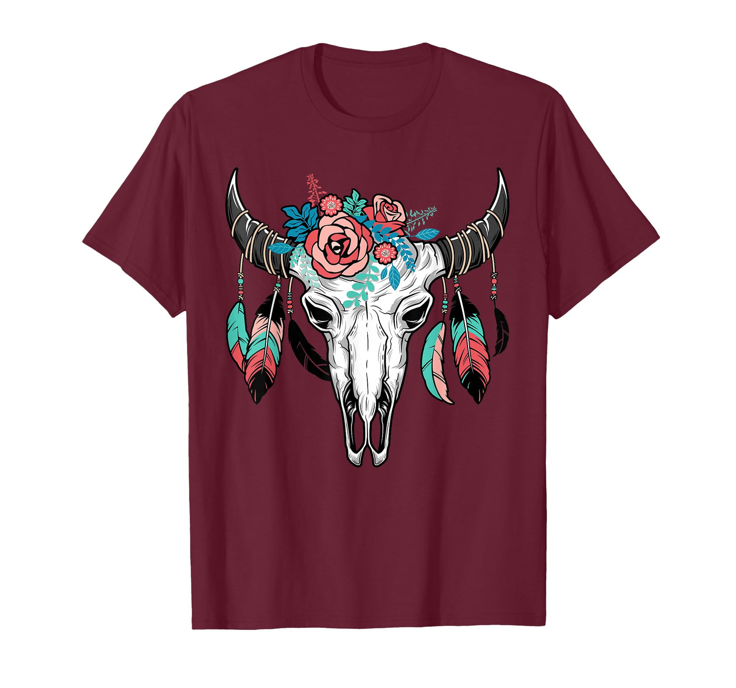 Vintage Cow Skull With Flowers | Men Women Gift Tee T-Shirt