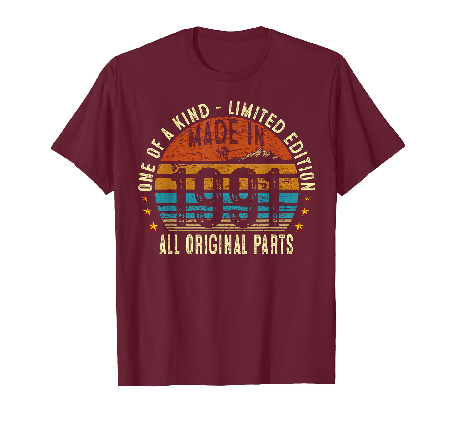 34th Birthday Gifts Men Women Vintage 1991 Original Parts T-Shirt