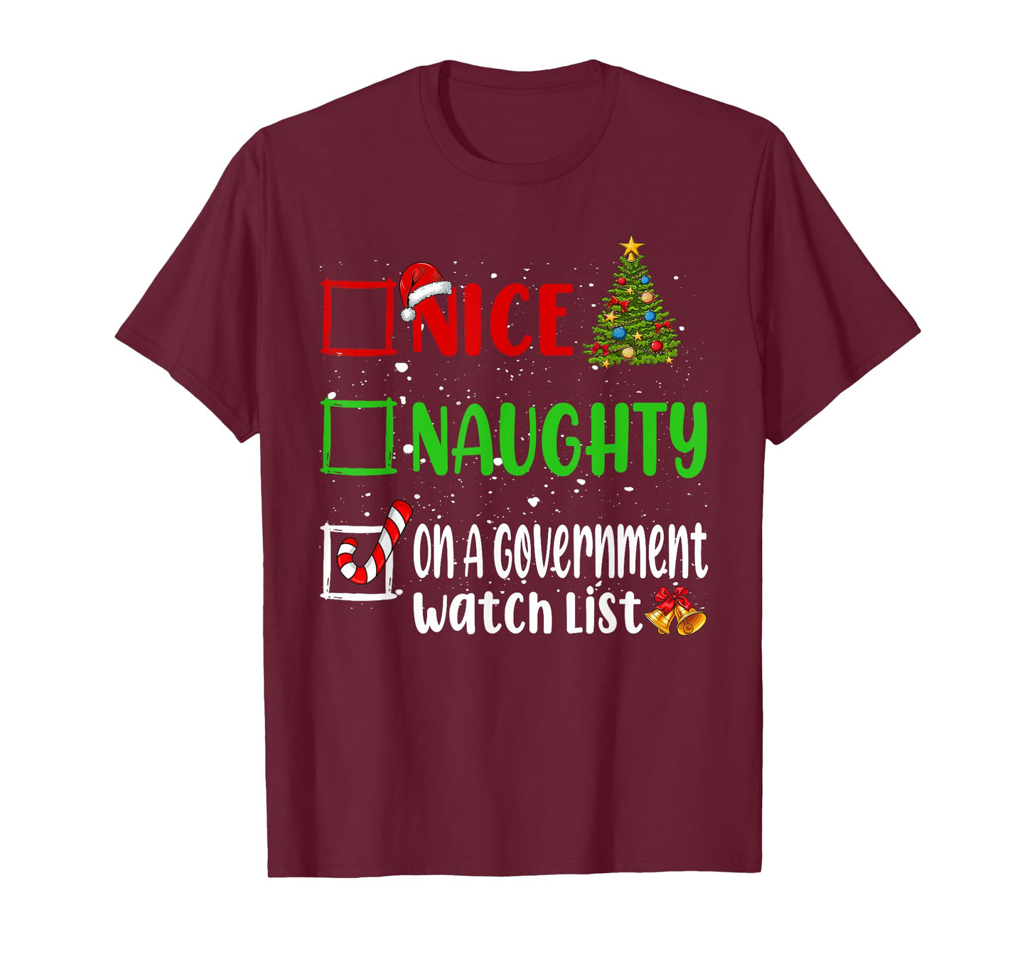 Nice Naughty List Funny Christmas List T-Shirt - Unisex Adult, Black, Small, Short Sleeve, T-Shirt