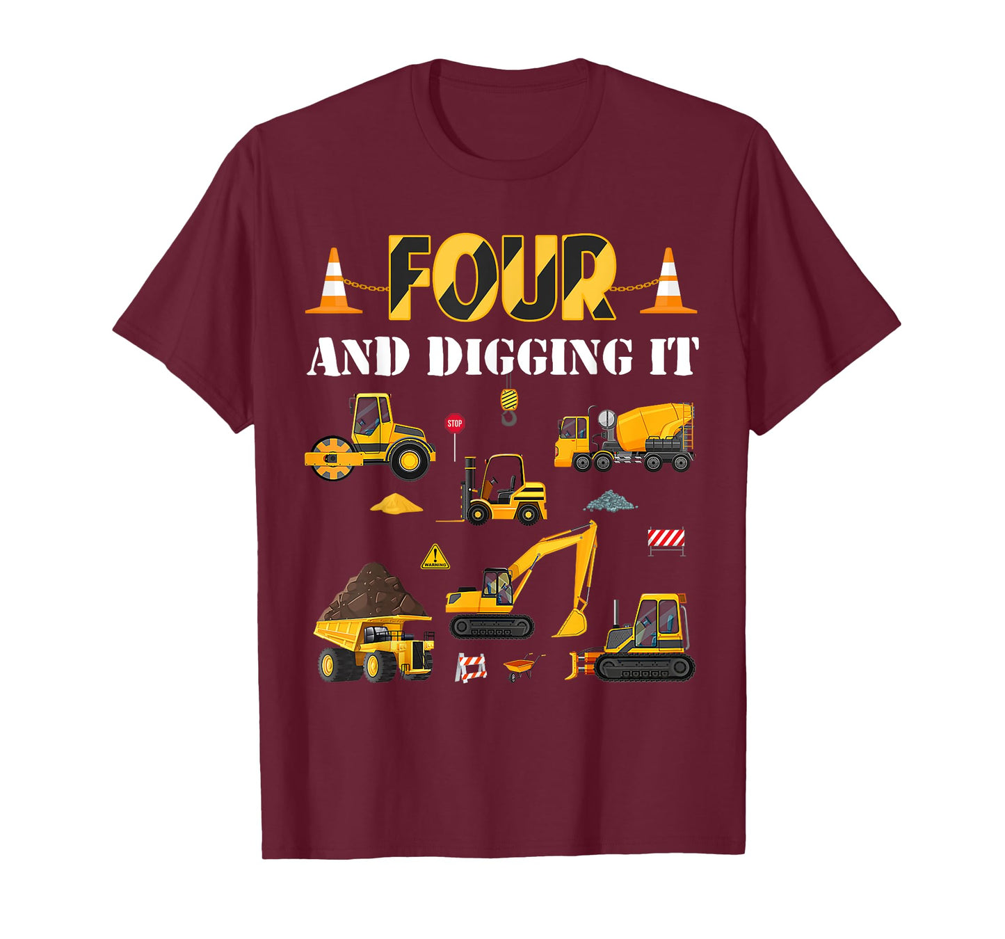Four And Digging It 4th Birthday Construction Boy 4 Yrs Old T-Shirt