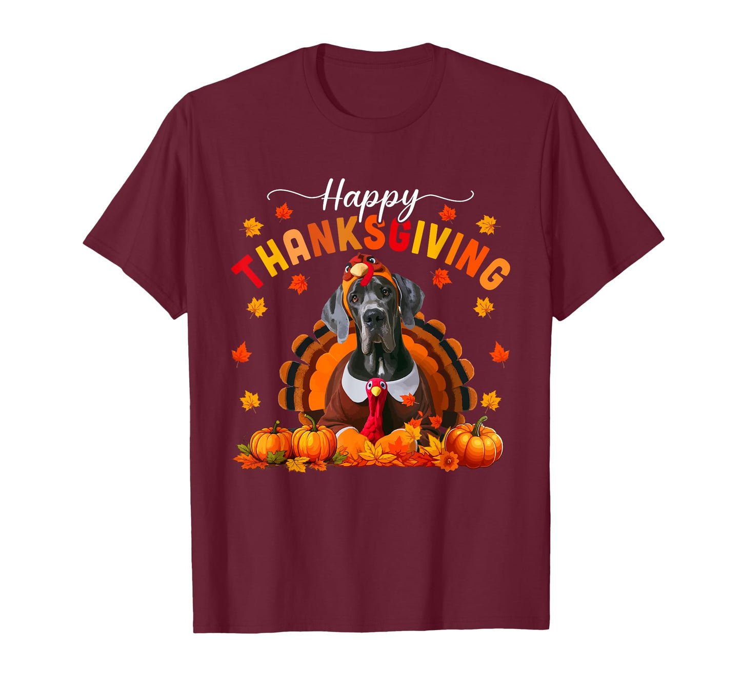 Happy Thanksgiving Great Dane Cosplay Fall Turkey Owner Kids T-Shirt