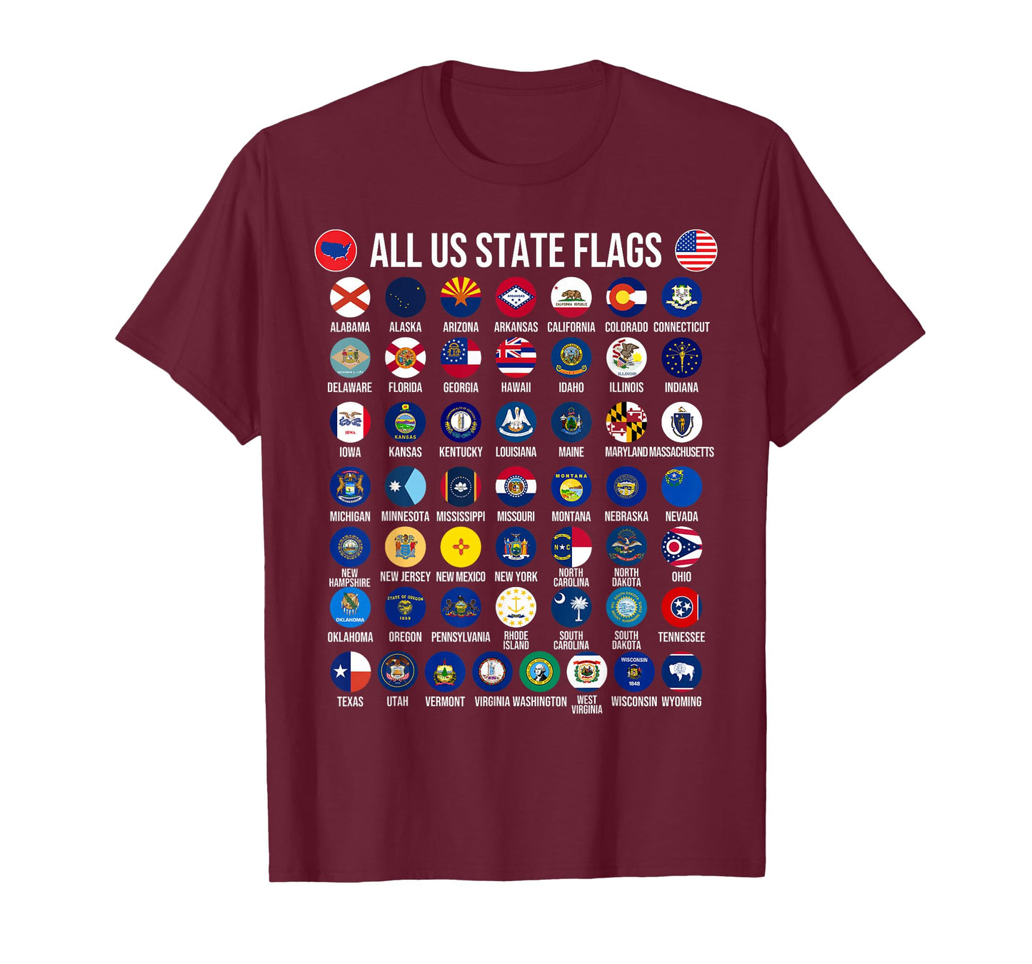 Flags of the U.S. States 50 Flags American Geography T-Shirt