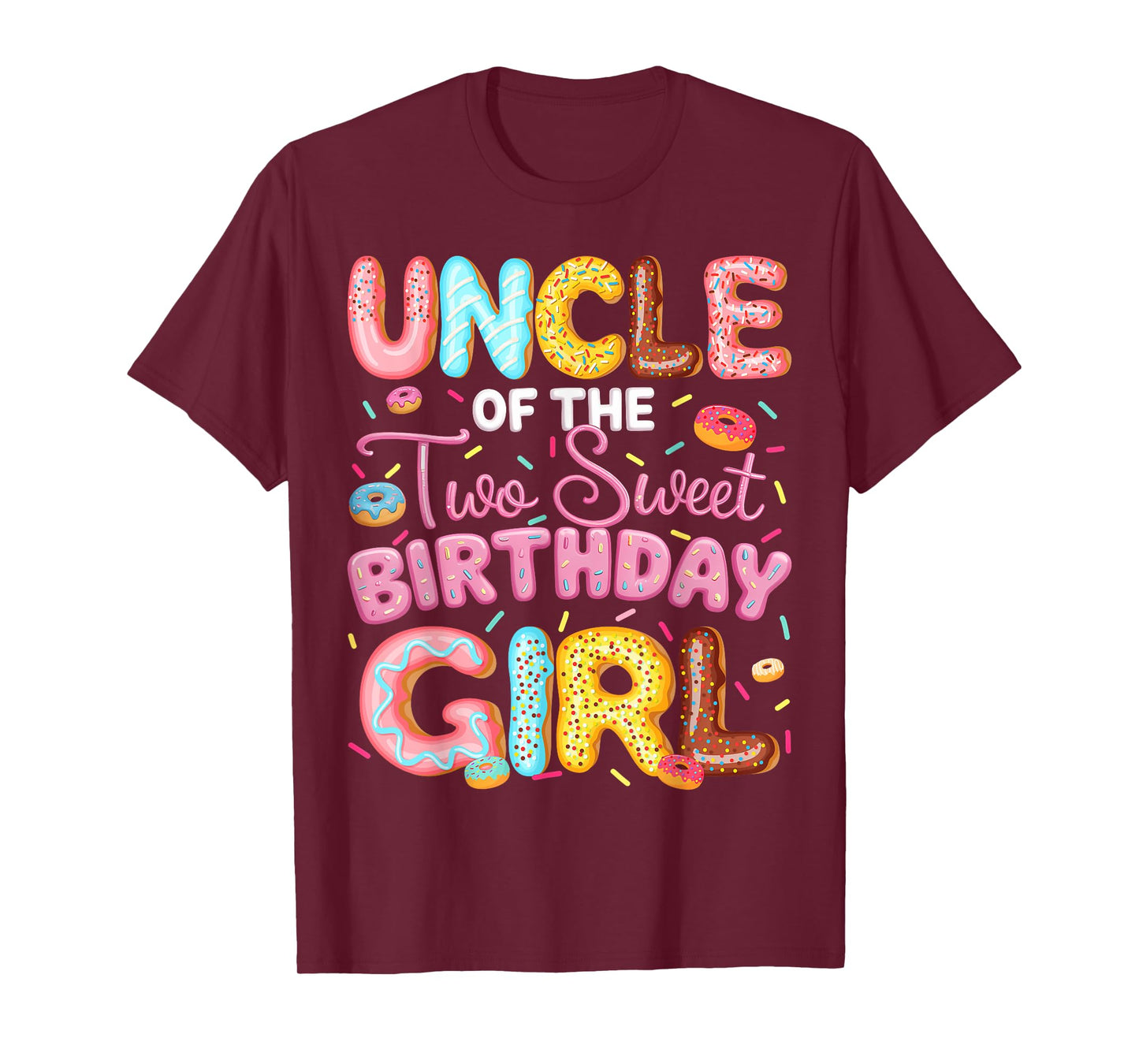 Uncle Of The Two Sweet Birthday Girl Donut 2Nd Birthday T-Shirt