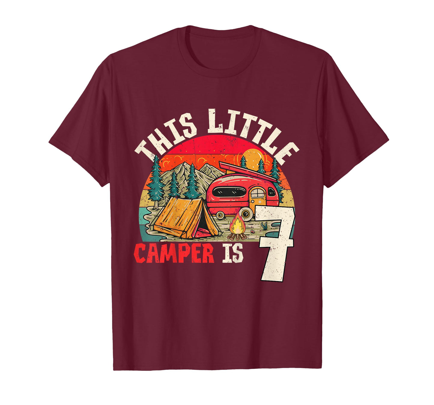 This Little Camper is 7 Years Old Camping 7th Birthday T-Shirt