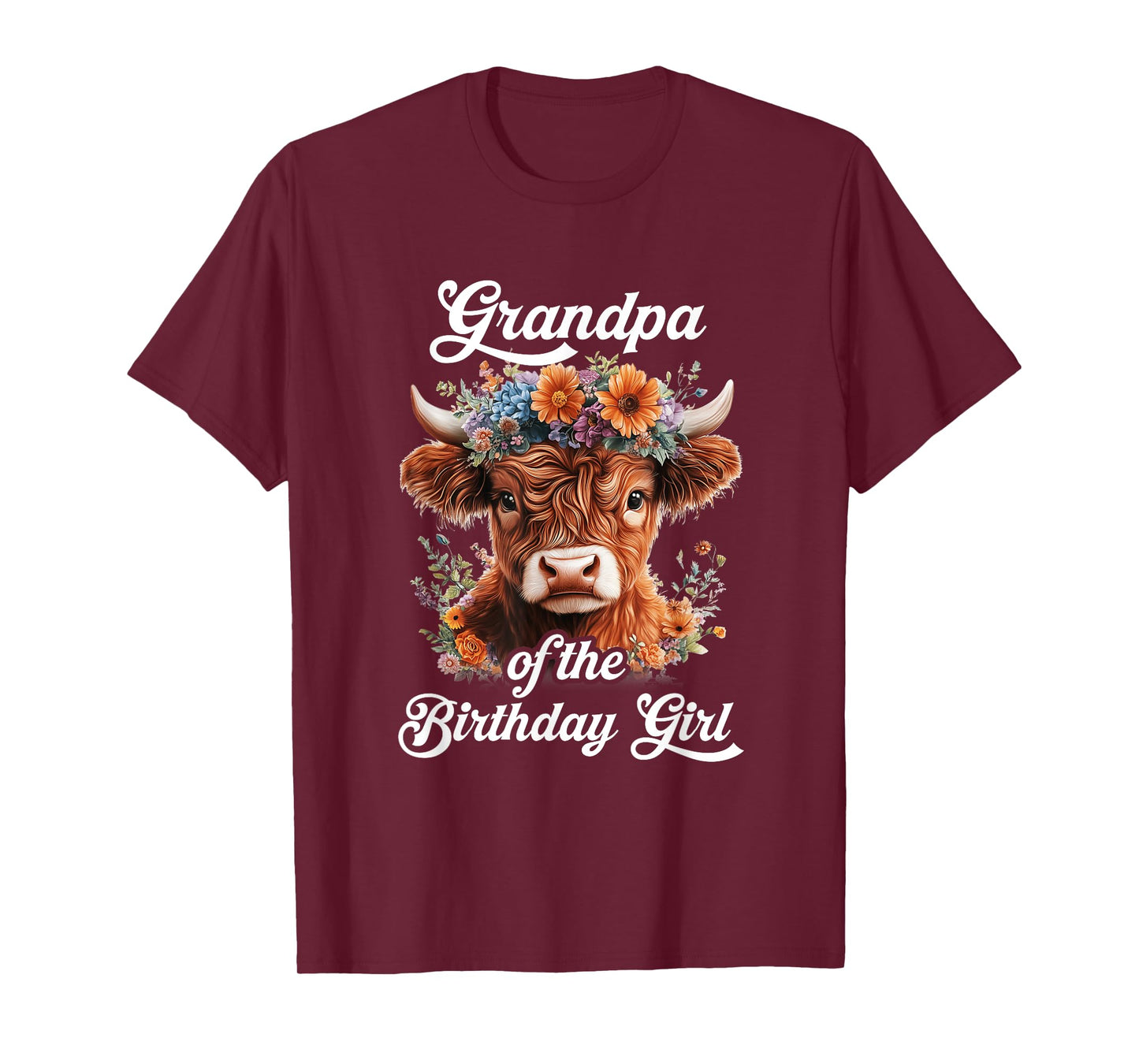 Grandpa Of The Birthday Girl Highland Cow Farm Family T-Shirt
