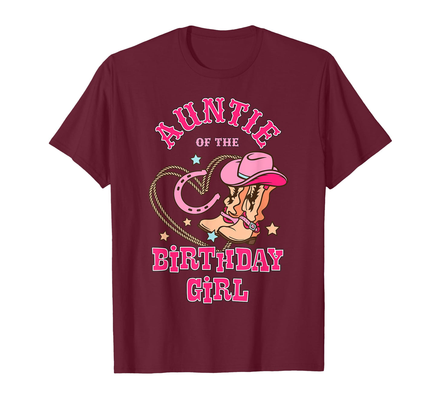 Auntie Of the Birthday Girl Pink CowGirl Western Rodeo T-Shirt