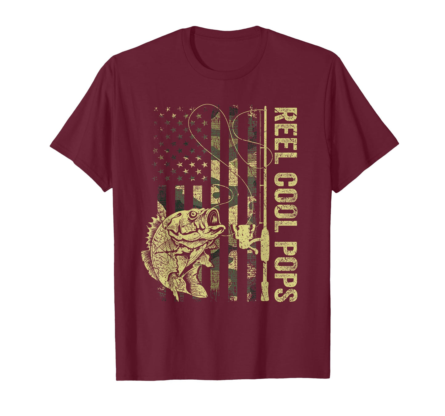 Reel Cool Pops Camouflage American Flag Fathers Day T-Shirt