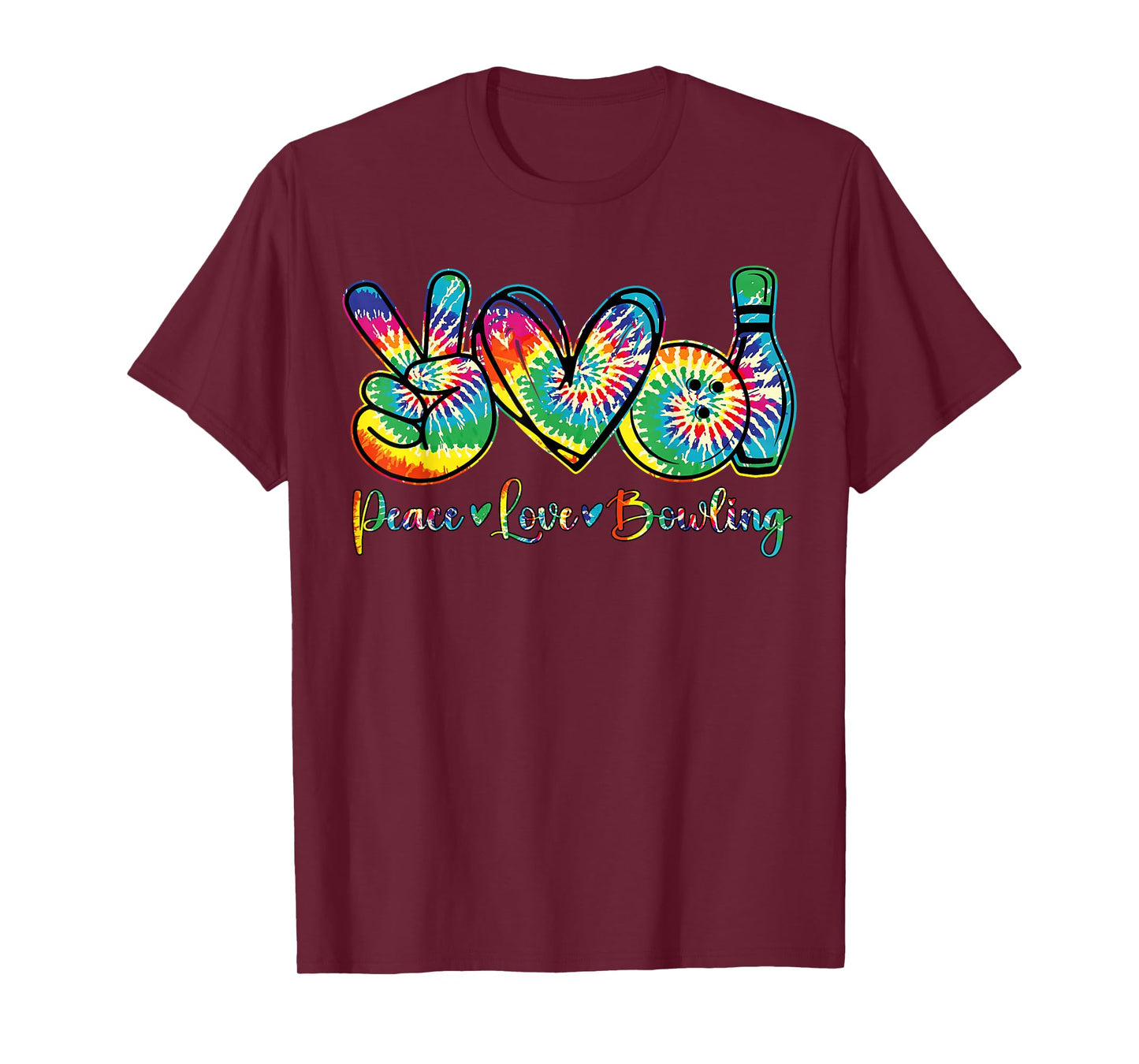 Retro Tie Dye Peace Love Bowling Lover Funny Sport Bowler T-Shirt