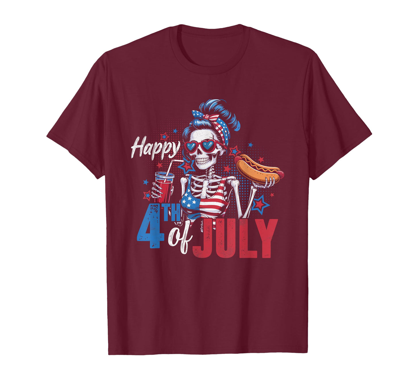 Happy 4th of July Funny Skeleton Hotdog US Flag Men Women T-Shirt