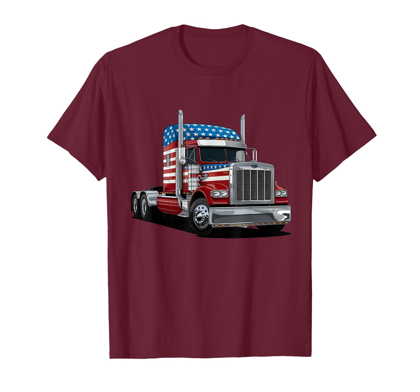 US American Flag Semi Truck Driver Trucker 4th Of July Women Kids Men T-Shirt