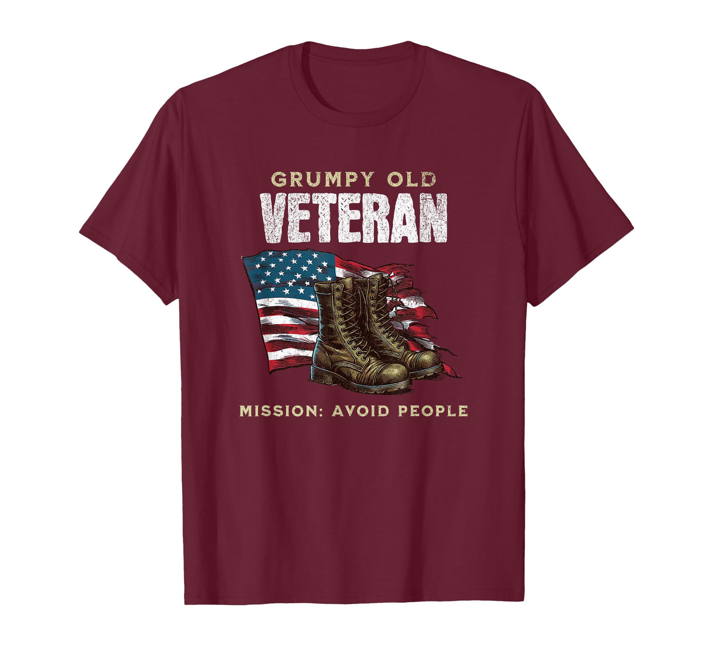 Funny Grumpy Old Vet for Military w/American Flag and Boots T-Shirt