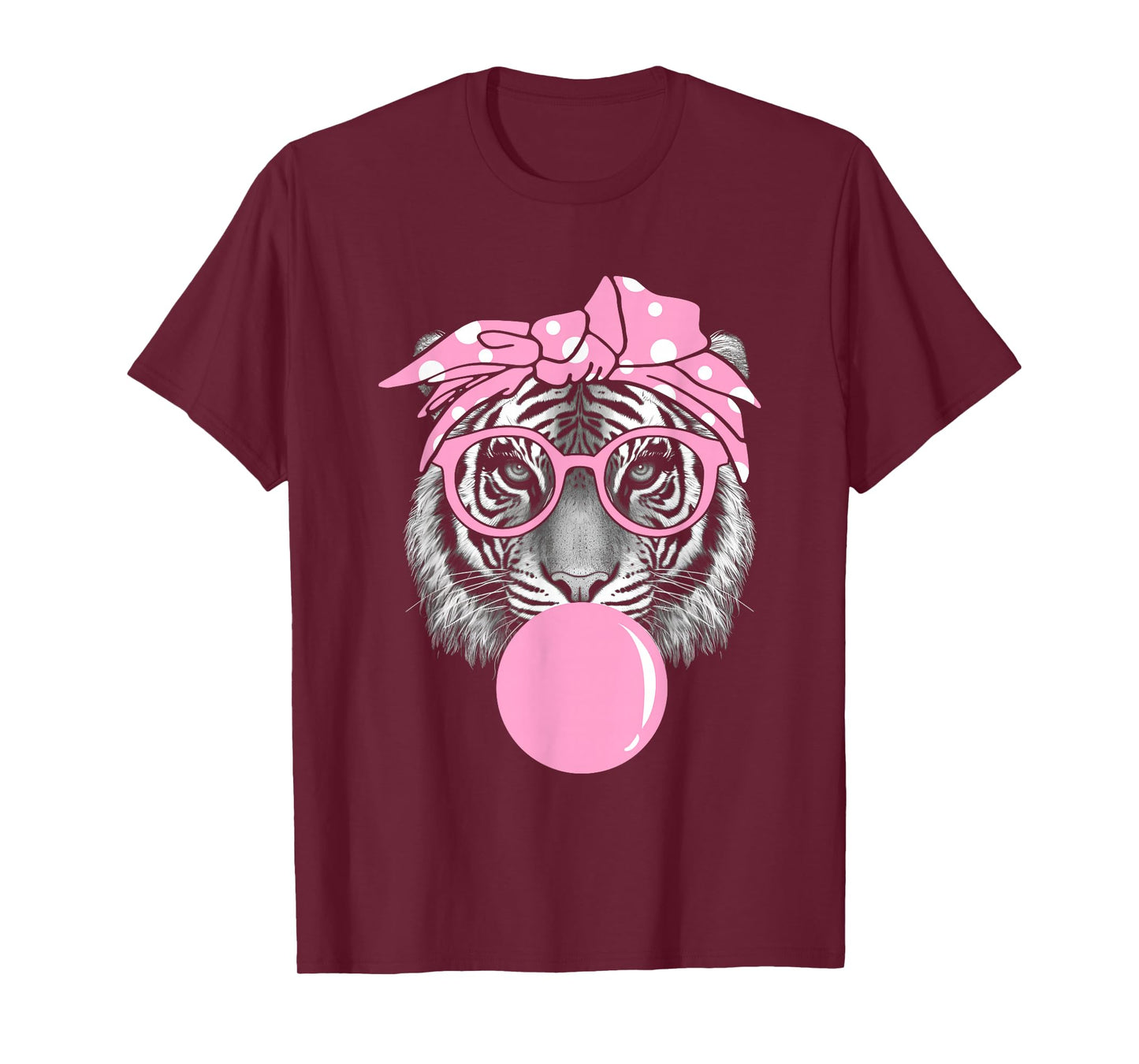 Funny Pink Tiger For Girl Glasses & Pink Bubble Gum T-Shirt