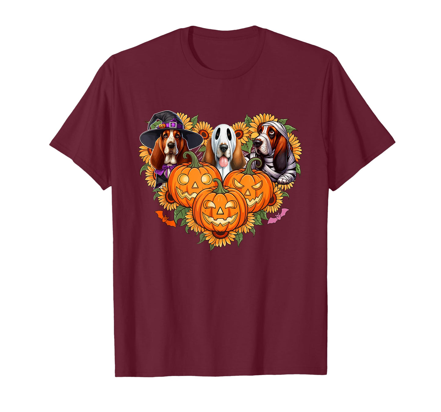 Three Halloween Basset Hounds Cosplay Witch Boo Mummy T-Shirt