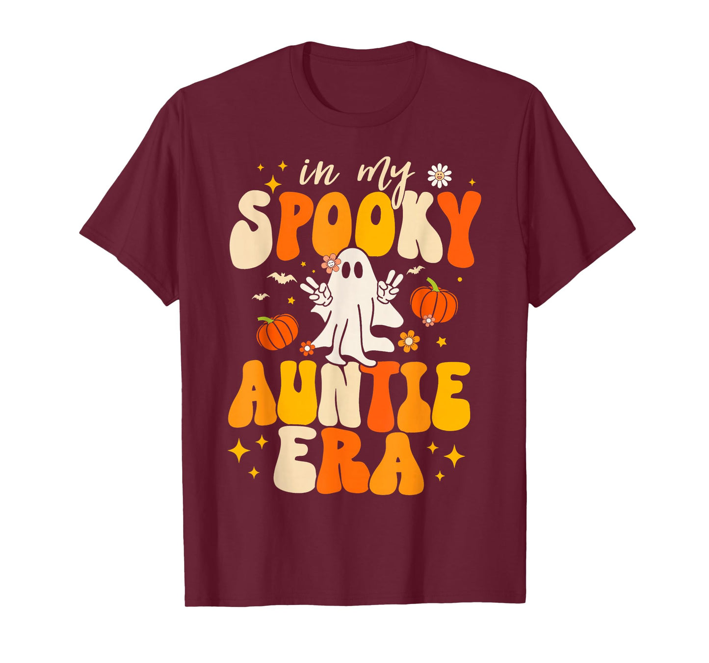 Retro In My Spooky Aunt Era Groovy Halloween Ghost Auntie T-Shirt