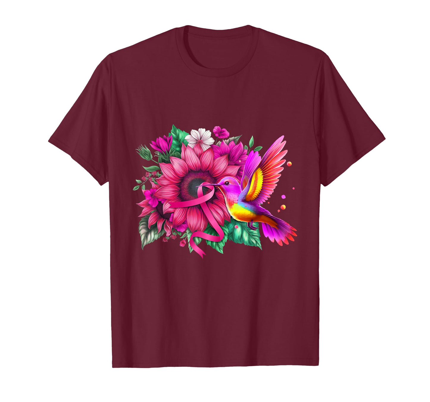 Hummingbird Pink Ribbon Sunflower Breast Cancer Awareness T-Shirt
