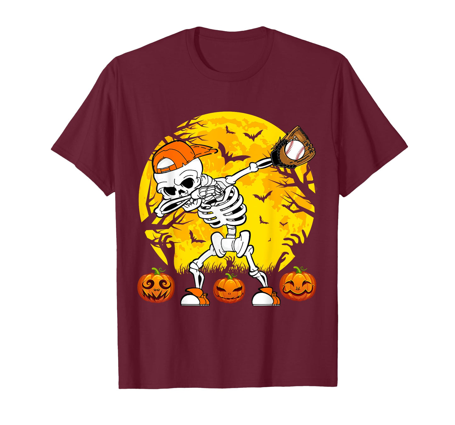 Baseball Halloween Dabbing Skeleton Funny Halloween Baseball T-Shirt