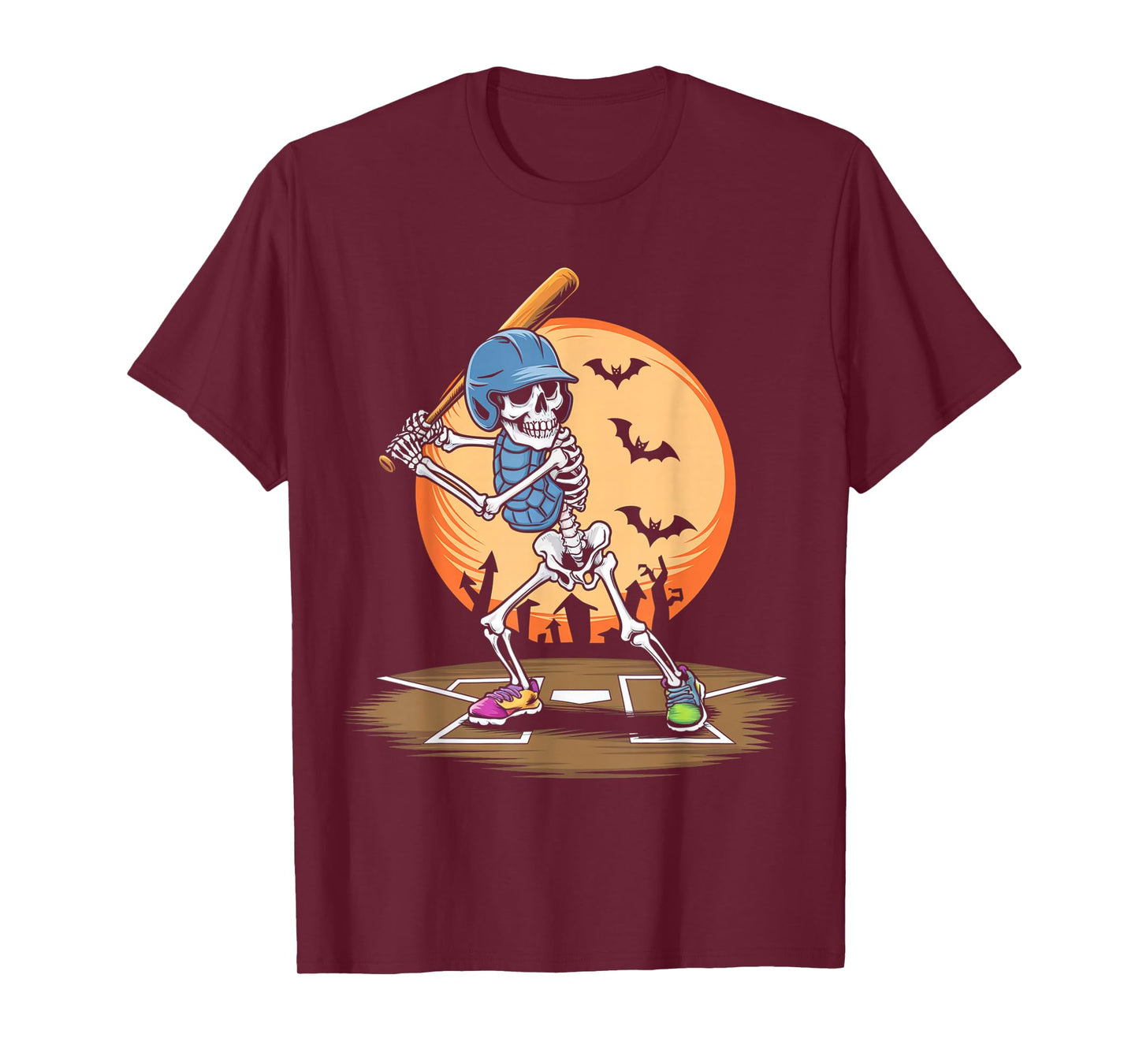 Baseball Skeleton Halloween Men Women Boys Halloween T-Shirt