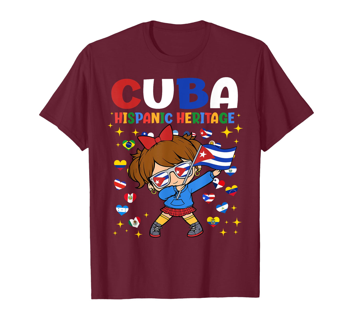 Hispanic Heritage Month Cuba Flag Cuban Girl Kids T-Shirt
