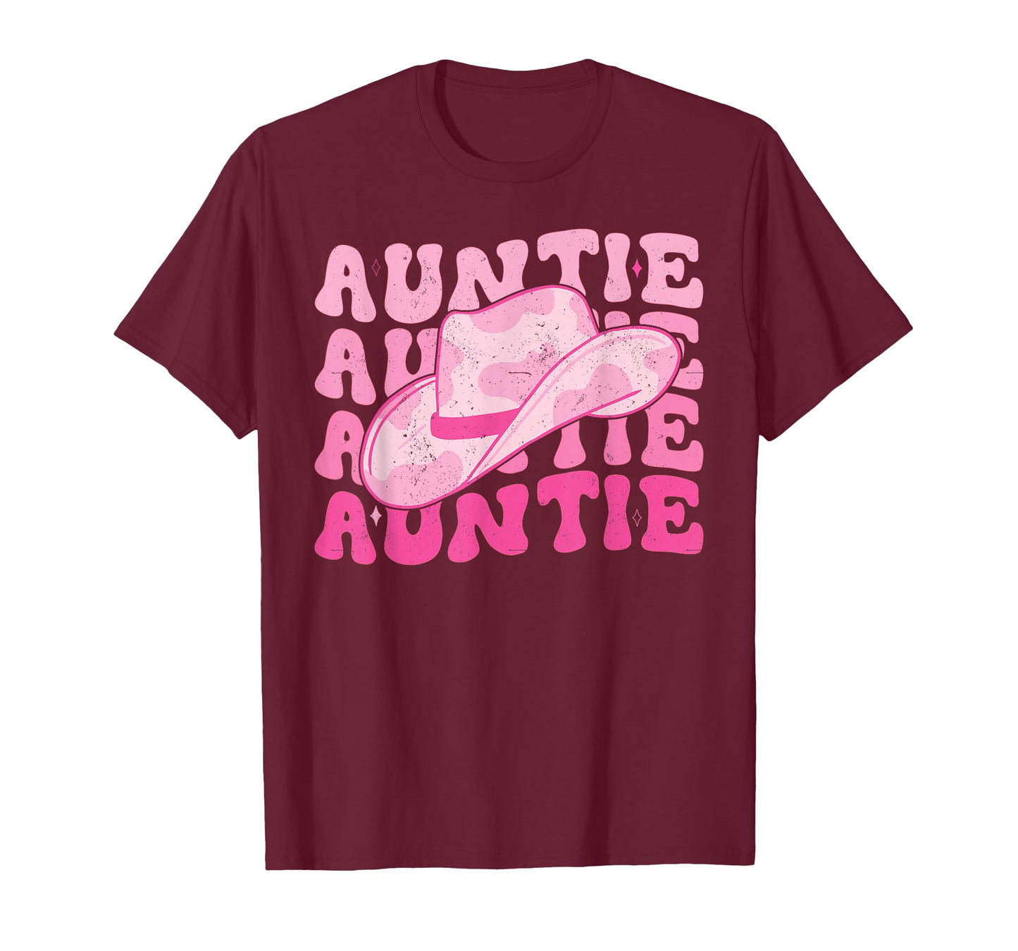 Retro Groovy Pink Cowboy Hat Western Aunt For Cowgirl Auntie T-Shirt