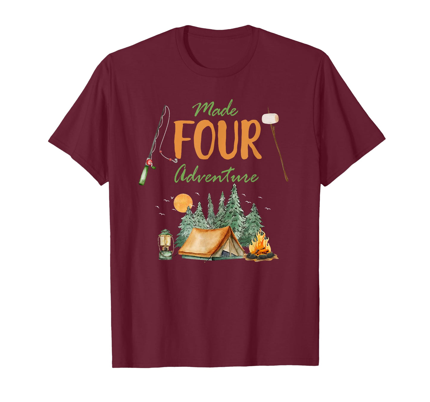 Made Four Adventure 4th Birthday Camping Outdoor Themed T-Shirt
