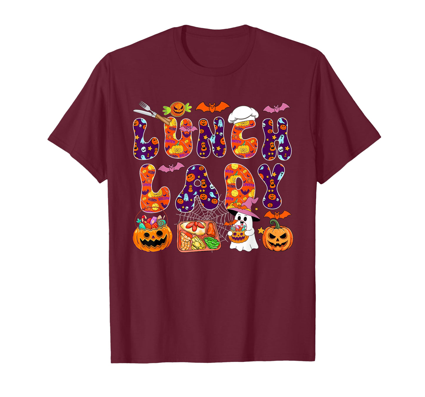 Lunch Lady Halloween Boo Carved Pumpkins Funny Job Team T-Shirt