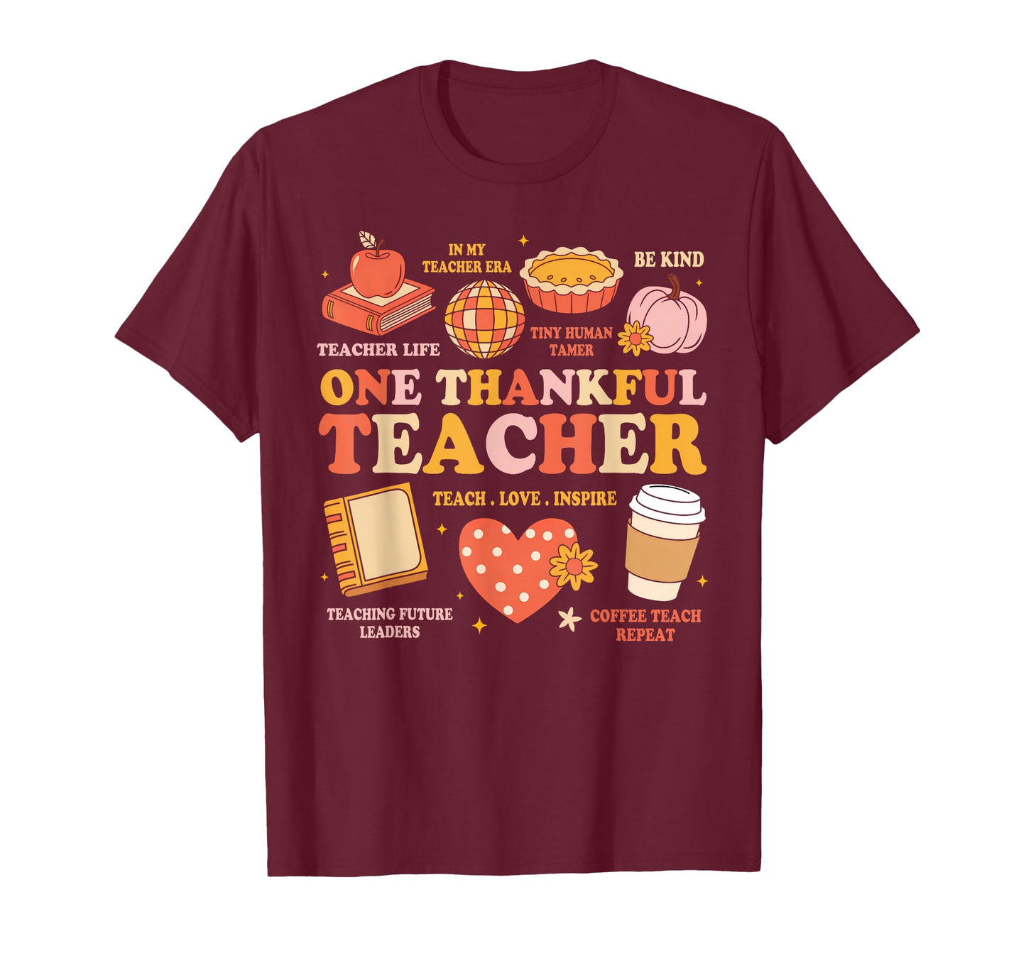 Groovy Teacher Thanksgiving Women One Thankful Teacher Fall T-Shirt
