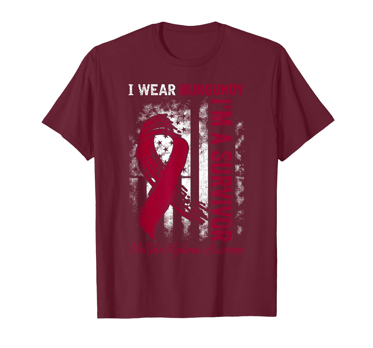 I Wear Burgundy I'm A Survivor Multiple Myeloma USA Flag T-Shirt