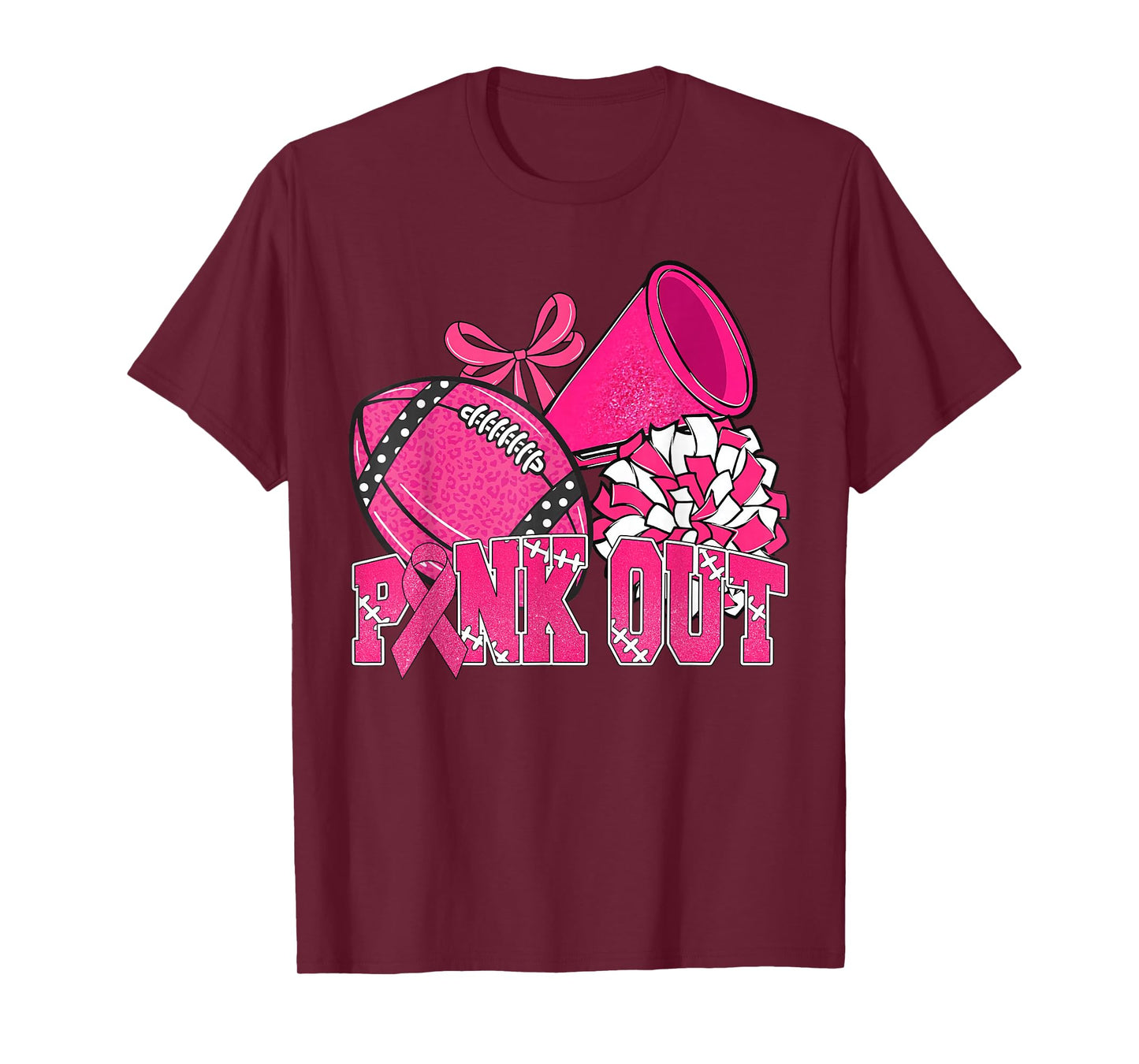 Pink Out Football Pink Bow Cheer Breast Cancer Awareness T-Shirt