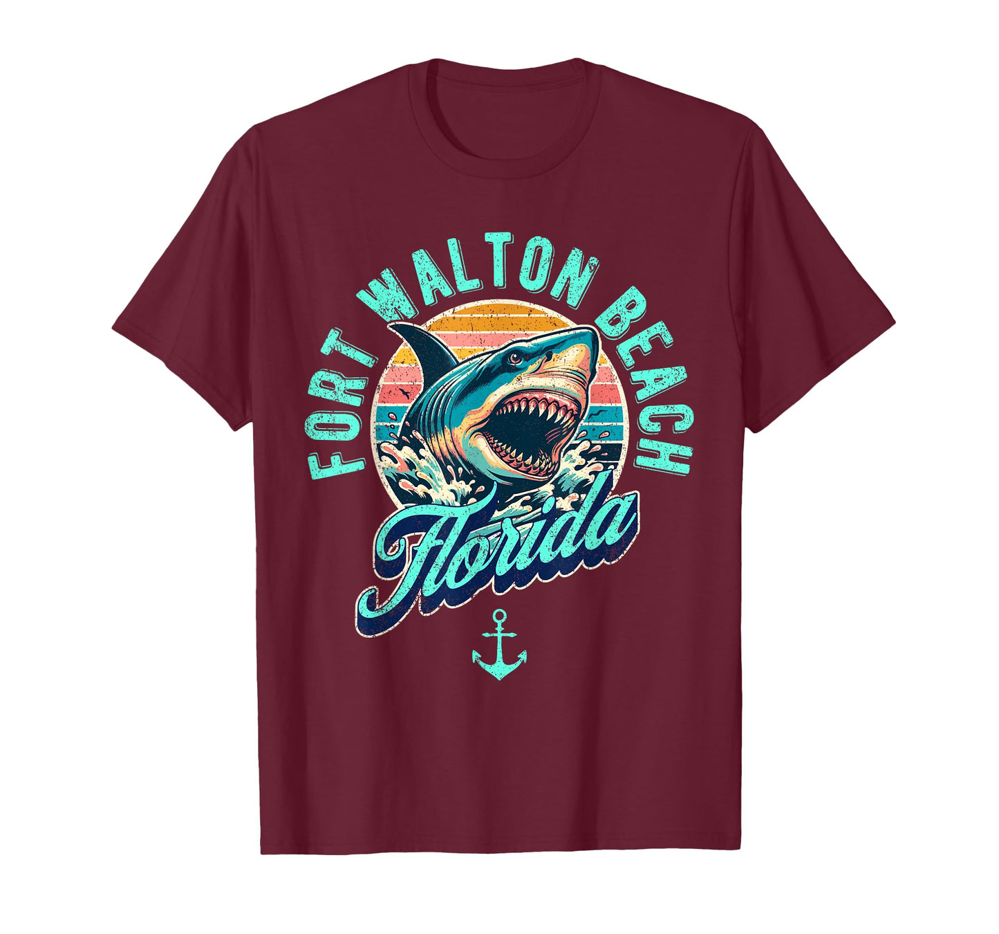 Fort Walton Beach Florida Shark Retro Distressed Design T-Shirt