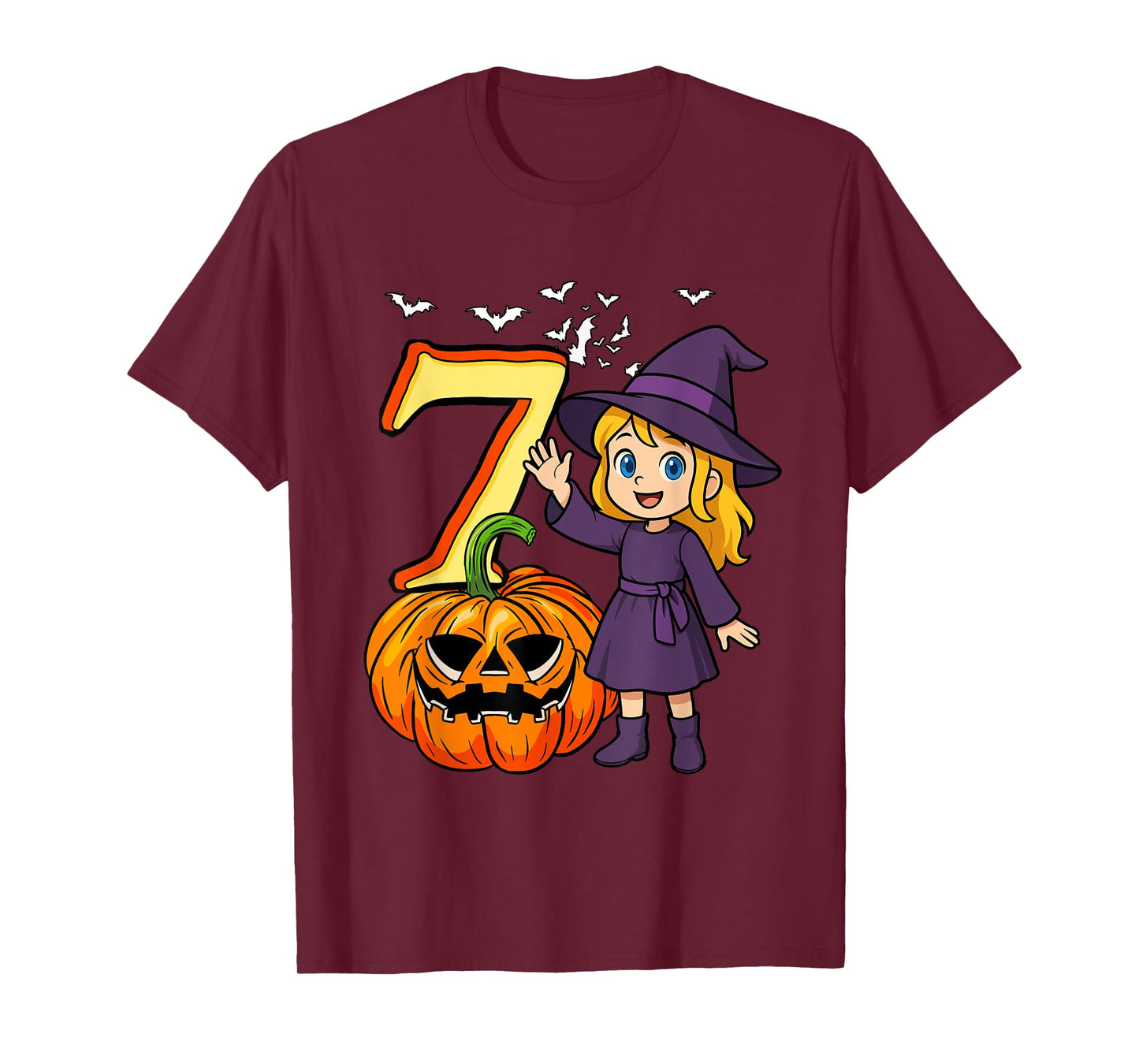 7 Halloween Cute Witch 7th Birthday Horror Carved Pumpkin T-Shirt