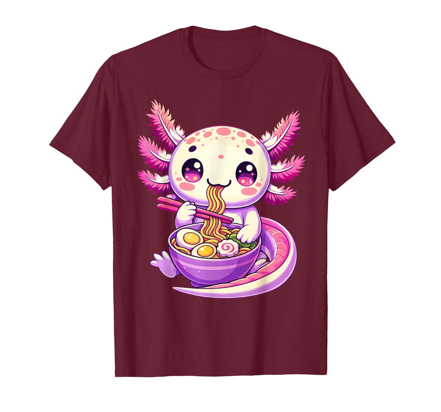 Funny Axolotl Noodle Anime Kawaii Axolotl Eating Ramen Kids T-Shirt