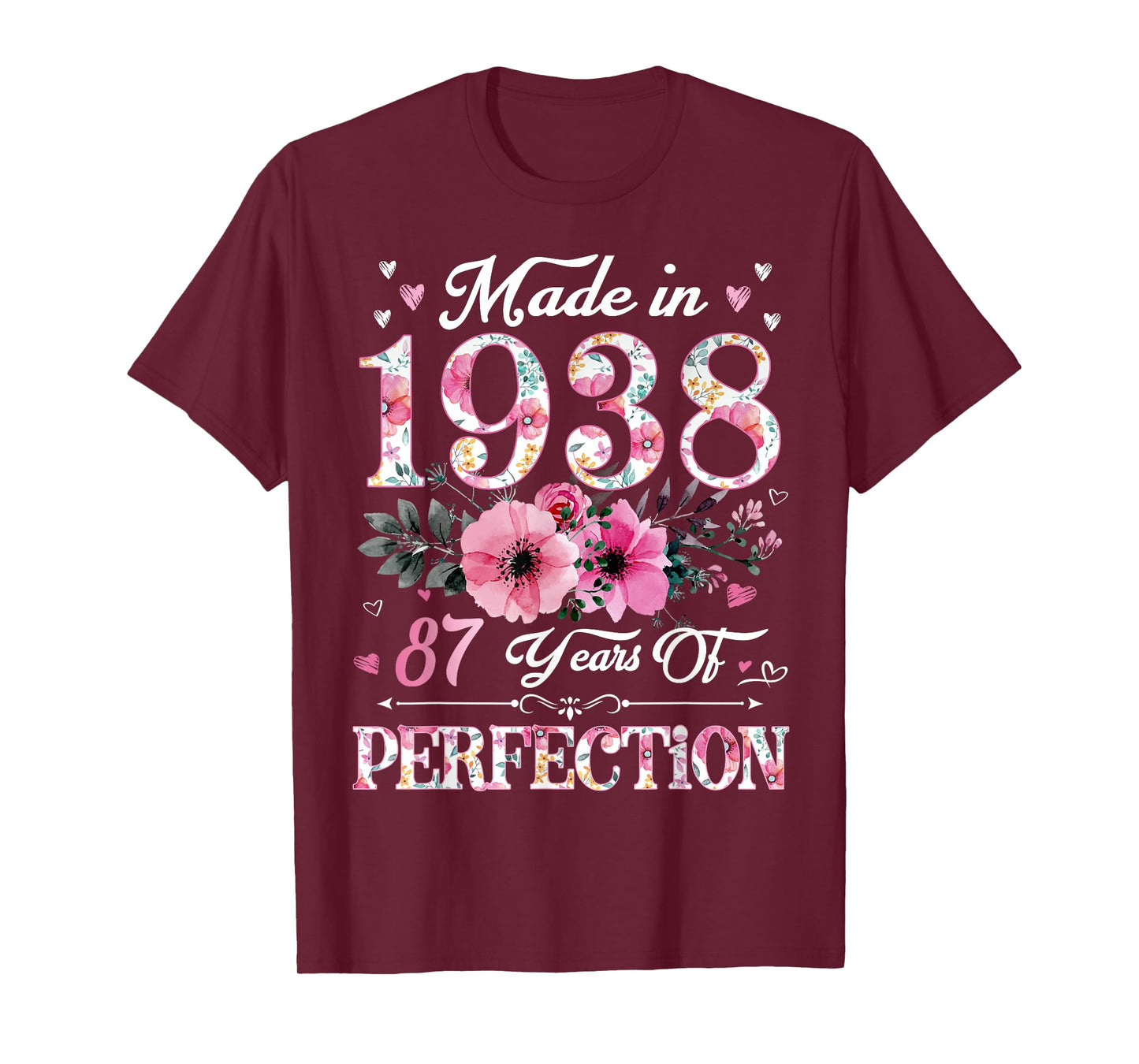87 Year Old Made In 1938 Floral 87th Birthday Gift For Women T-Shirt