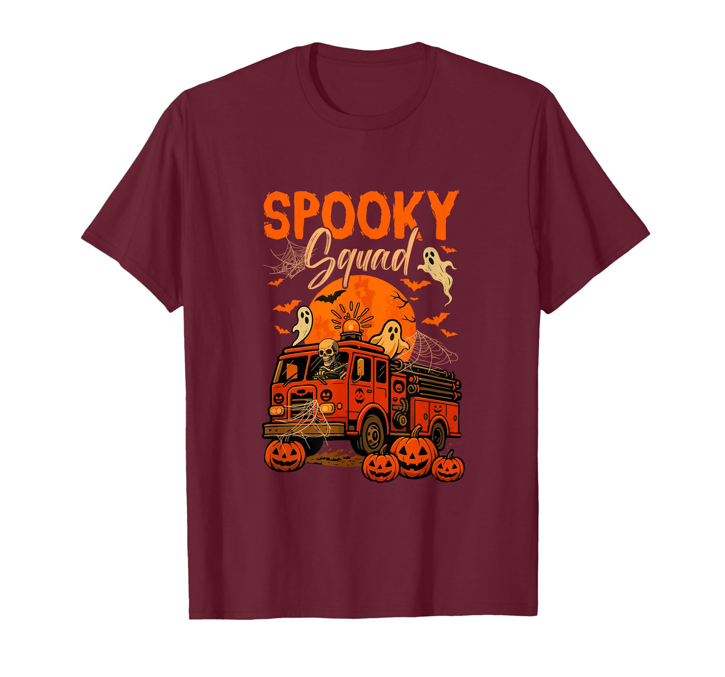 Spooky Halloween Squad Skeleton Driving Firetruck Horror Boo T-Shirt